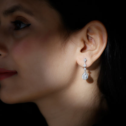 Certified Moissanite Wedding Dangling Earrings in Silver