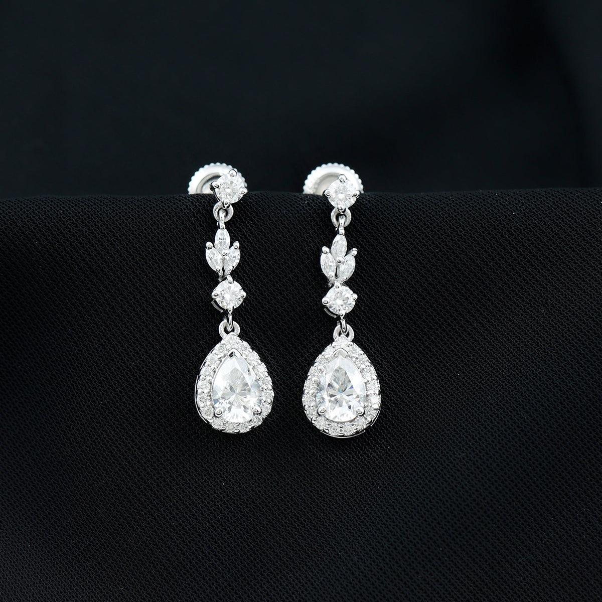 Certified Moissanite Wedding Dangling Earrings in Silver