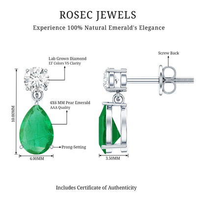 Certified Emerald and Diamond Bridal Teardrop Earrings