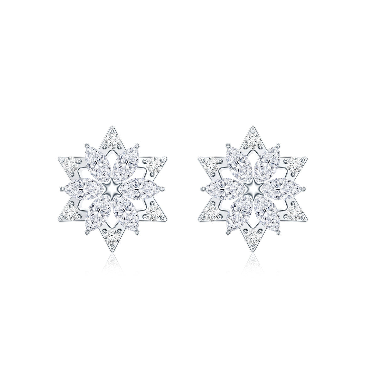 Round Diamond Flower Stud Earrings With Screw Back