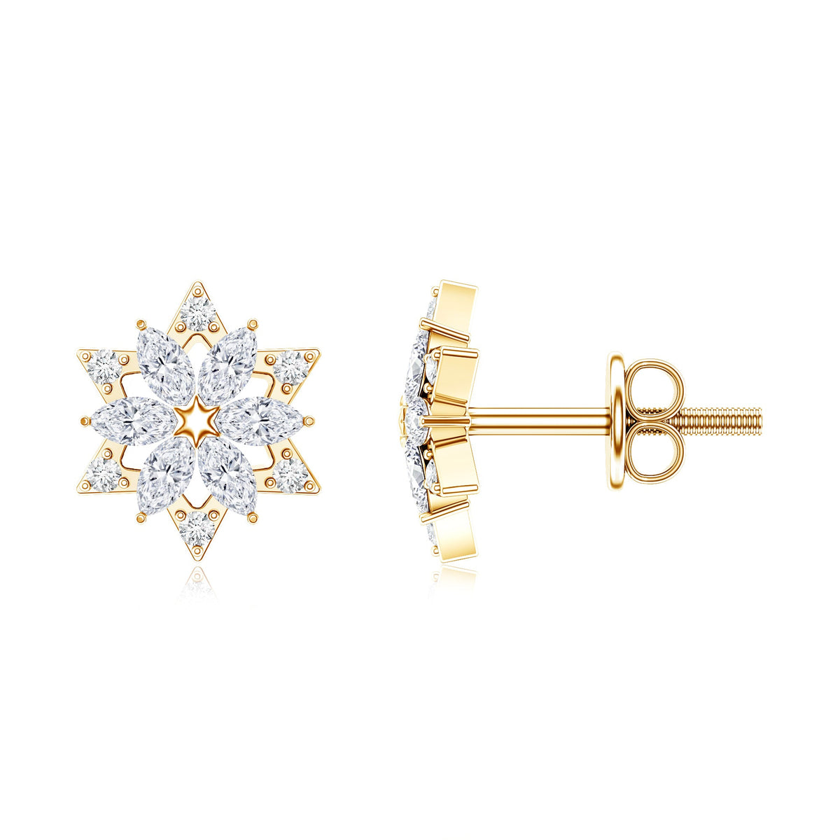 Round Diamond Flower Stud Earrings With Screw Back