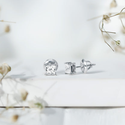 Princess Cut Moissanite Solitaire Stud Earrings for Women