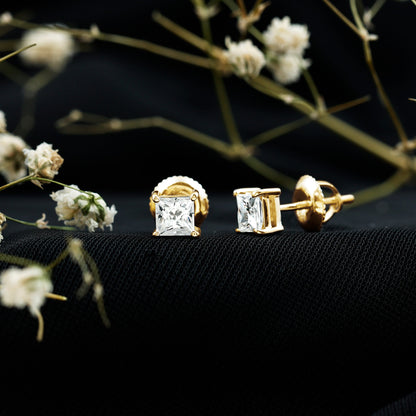 Princess Cut Moissanite Solitaire Stud Earrings for Women