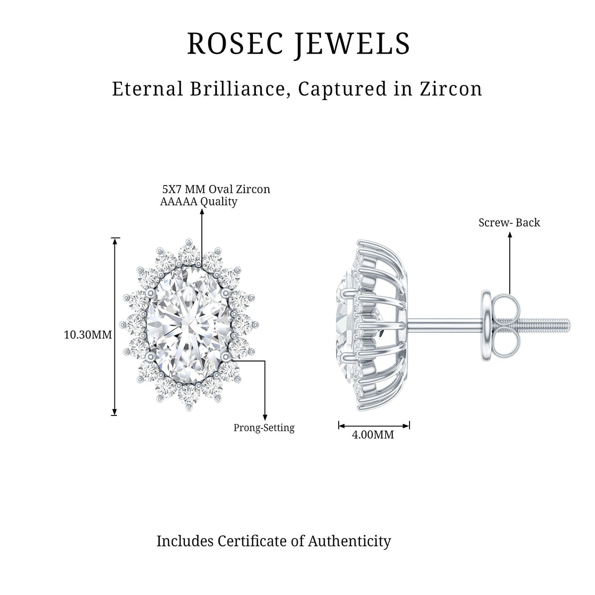 Certified 2 Carat Oval Cubic Zirconia Halo Stud Earrings in Silver