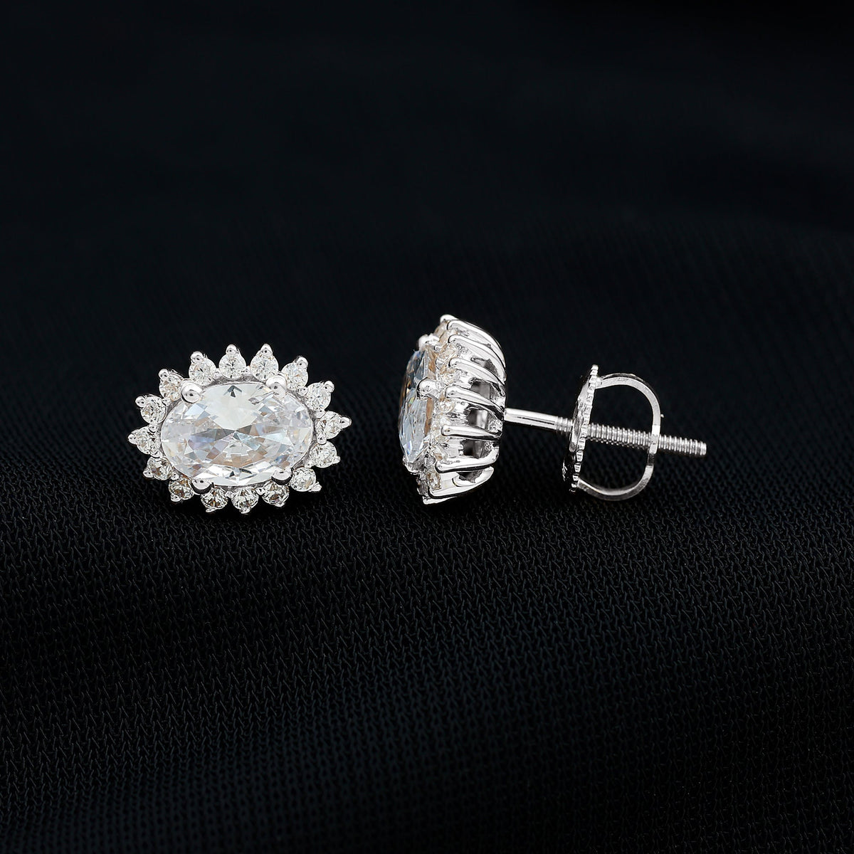 Certified 2 Carat Oval Cubic Zirconia Halo Stud Earrings in Silver