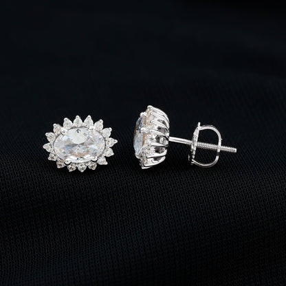 Certified 2 Carat Oval Cubic Zirconia Halo Stud Earrings in Silver