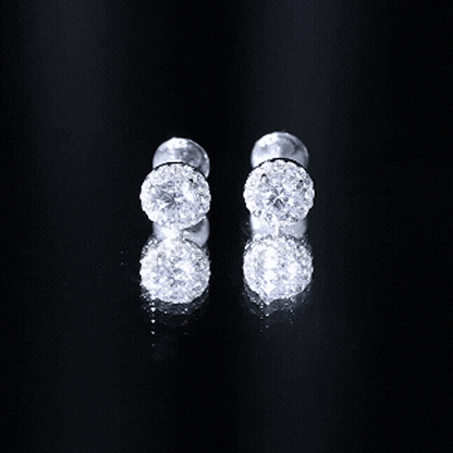 Certified 1 Carat Round Cut CZ Diamond Stud Earrings in Silver