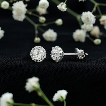 Certified 1 Carat Round Cut CZ Diamond Stud Earrings in Silver