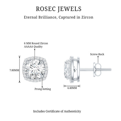 Womens 2 Carat Cubic Zirconia Halo Stud Earrings in 14K Gold Plated Silver