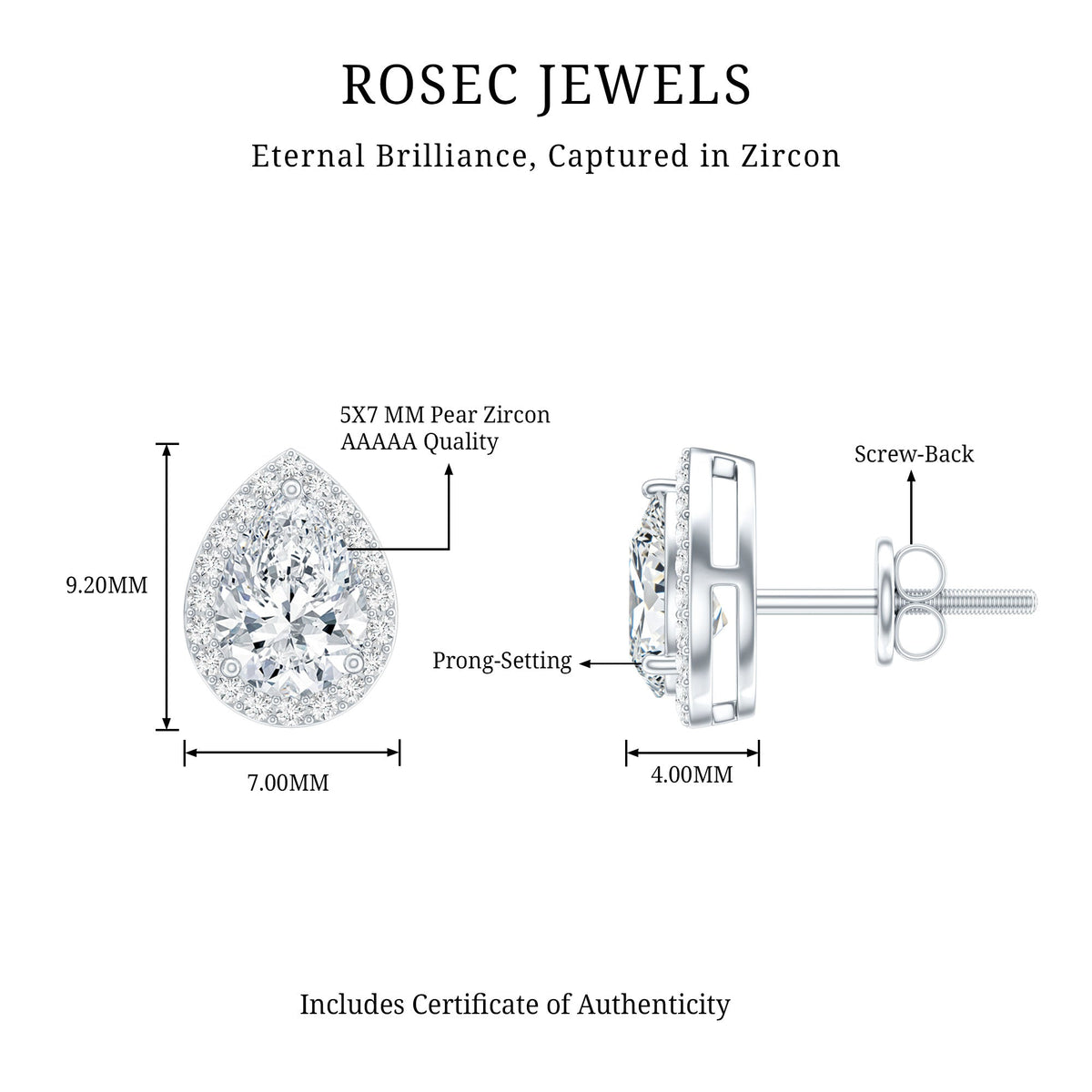 Certified 5X7 MM Cubic Zirconia Halo Stud Earrings