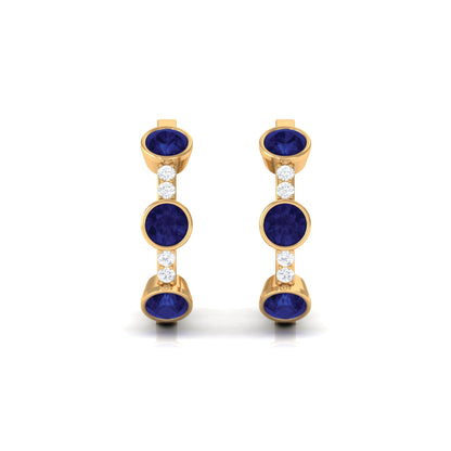Natural Blue Sapphire Diamond Hinged Hoop Earrings
