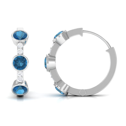 Certified London Blue Topaz and Diamond Hinged Hoop Earrings