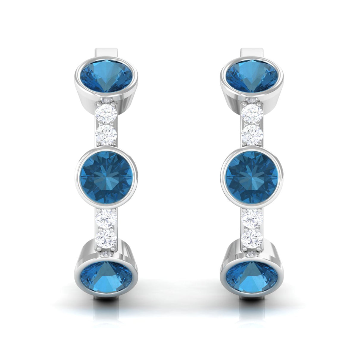 Certified London Blue Topaz and Diamond Hinged Hoop Earrings