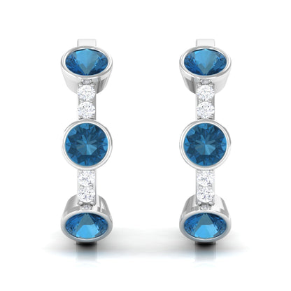 Certified London Blue Topaz and Diamond Hinged Hoop Earrings