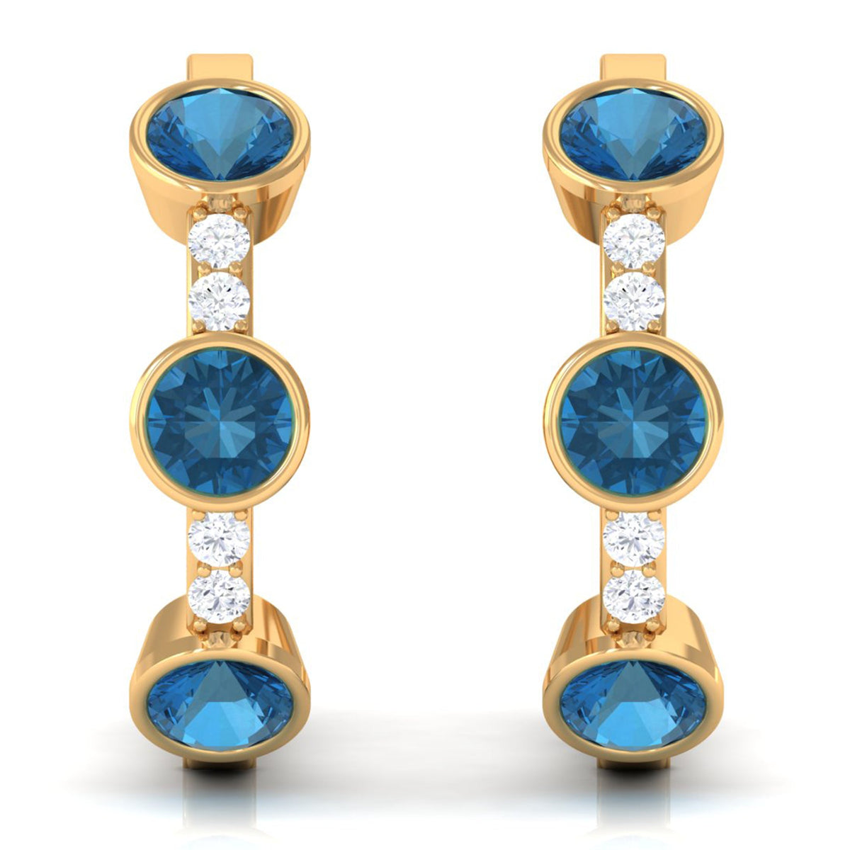 Certified London Blue Topaz and Diamond Hinged Hoop Earrings