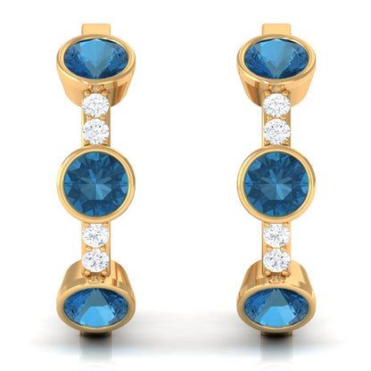 Certified London Blue Topaz and Diamond Hinged Hoop Earrings