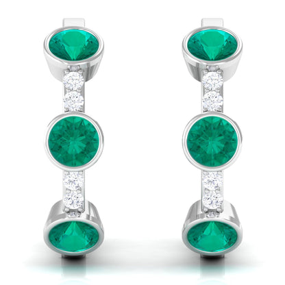 Certified Real Emerald Hoop Earrings with Diamond