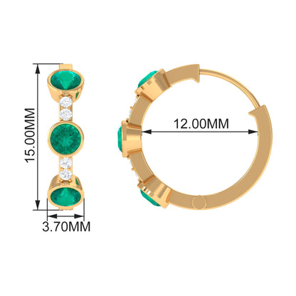 Certified Real Emerald Hoop Earrings with Diamond