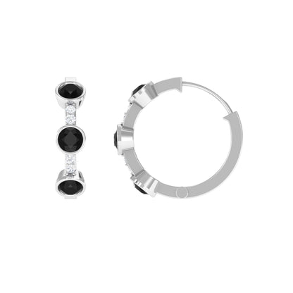 Lab Created Black and White Diamond Hinged Hoop Earrings