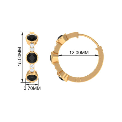 Lab Created Black and White Diamond Hinged Hoop Earrings