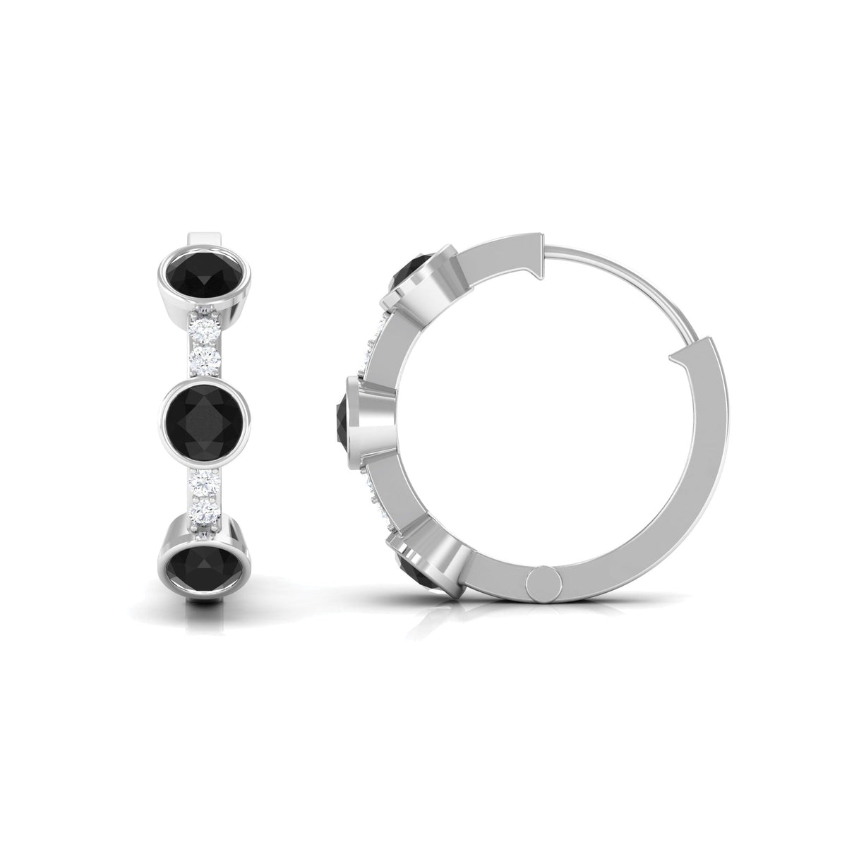 Lab Created Black and White Diamond Hinged Hoop Earrings