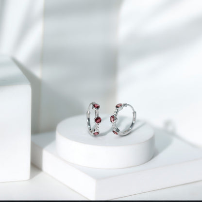 Bezel Set Pink Tourmaline Hinged Hoop Earrings with Diamond