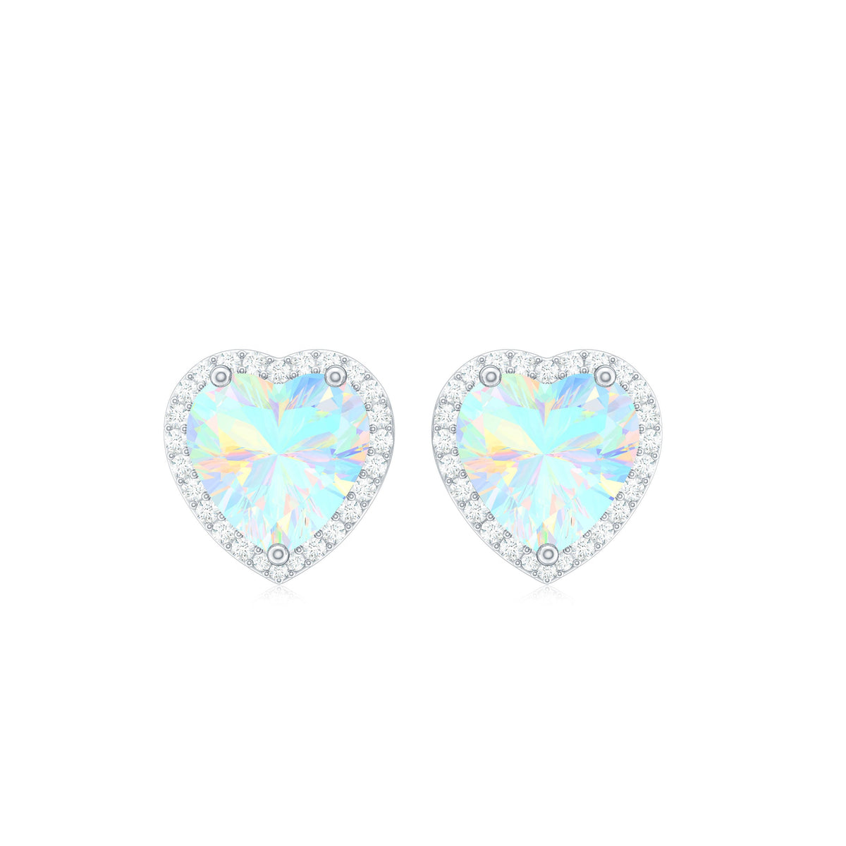 Natural Ethiopian Opal Heart Stud Earrings with Halo