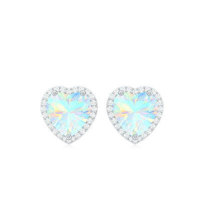 Natural Ethiopian Opal Heart Stud Earrings with Halo