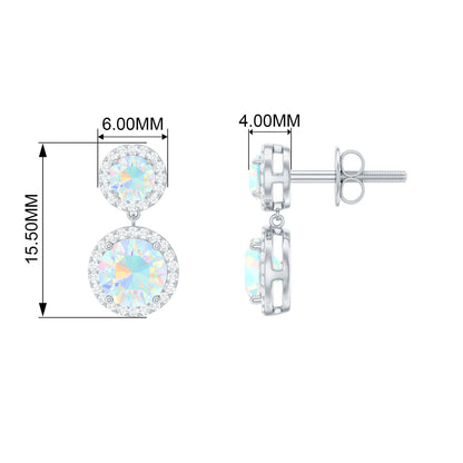 Round Ethiopian Opal and Diamond Halo Dangle Earrings