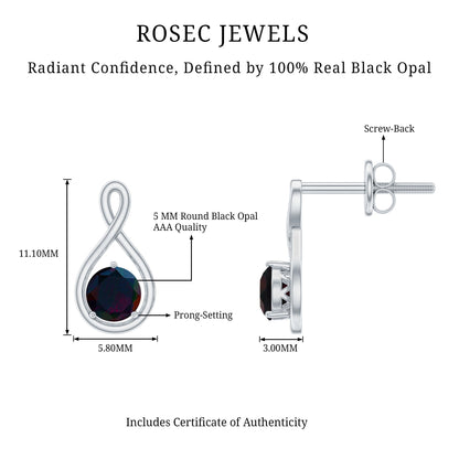 Natural Black Opal Infinity Earrings with Screw Back