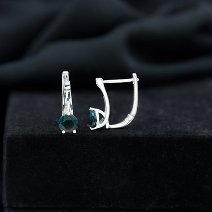 0.9 Carat Round Cut Black Opal J Hoop Earrings for Women