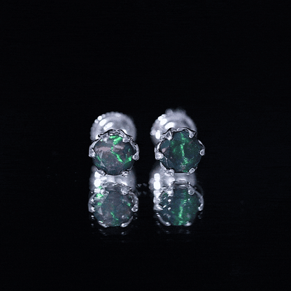 1.6 Carat Round Shape Black Opal Solitaire Stud Earrings