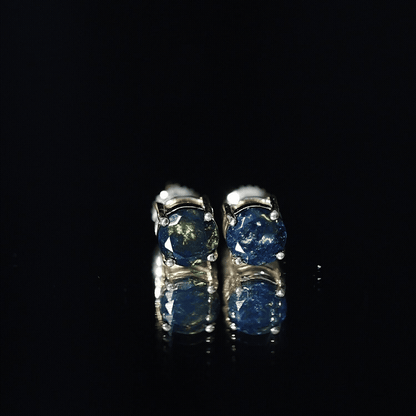 Genuine Black Opal Solitaire Stud Earrings with Screw Back