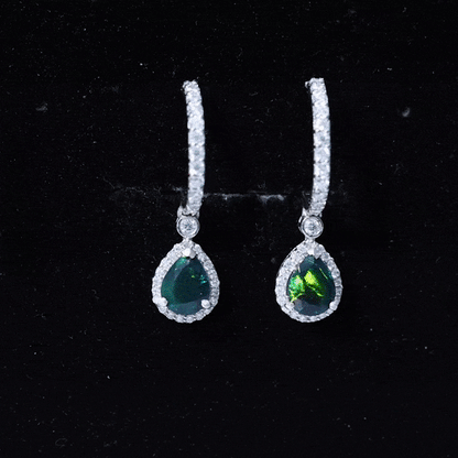 Natural 2 Carat Black Opal Teardrop Earrings with Moissanite