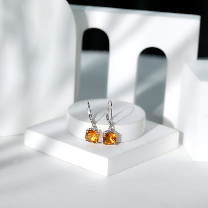 4.4 Carat Cushion Cut Citrine Solitaire Drop Earrings