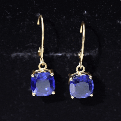Cushion Cut Lab Grown Blue Sapphire Drop Hoop Earrings