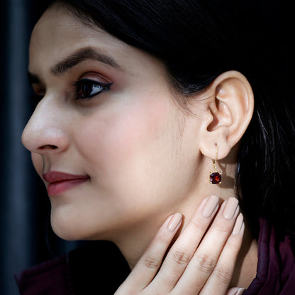 6.4 Carat Cushion Cut Garnet Solitaire Drop Earrings with Lever Back