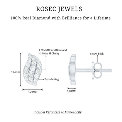 Nature Inspired Diamond Leaf Stud Earrings