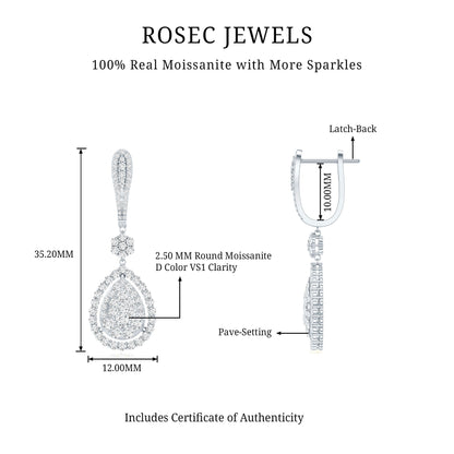 Certified Moissanite Bridal Drop Earrings For Wedding
