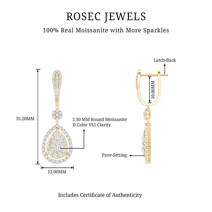 Certified Moissanite Bridal Drop Earrings For Wedding