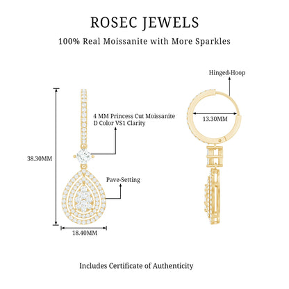 Certified Moissanite Teardrop Hoop Earrings for Women