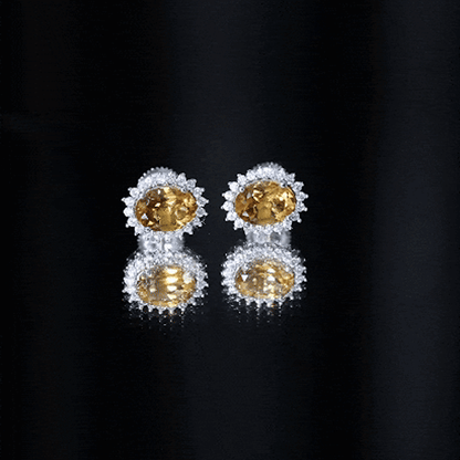 Oval Shaped 2.2 Carat Citrine Stud Earrings with Halo