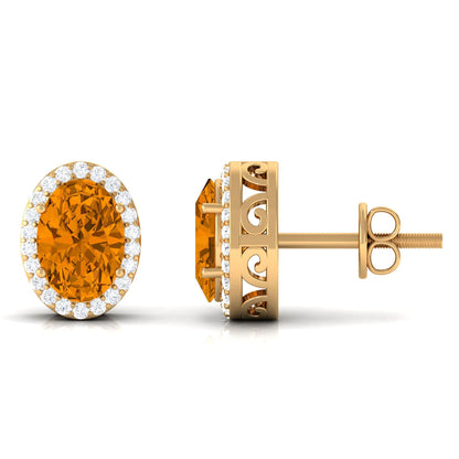 2.2 Carat Citrine and Diamond Halo Stud Earrings