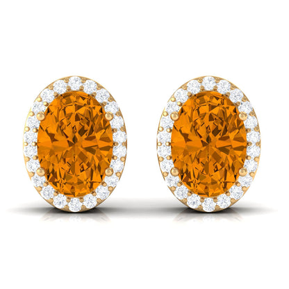 2.2 Carat Citrine and Diamond Halo Stud Earrings