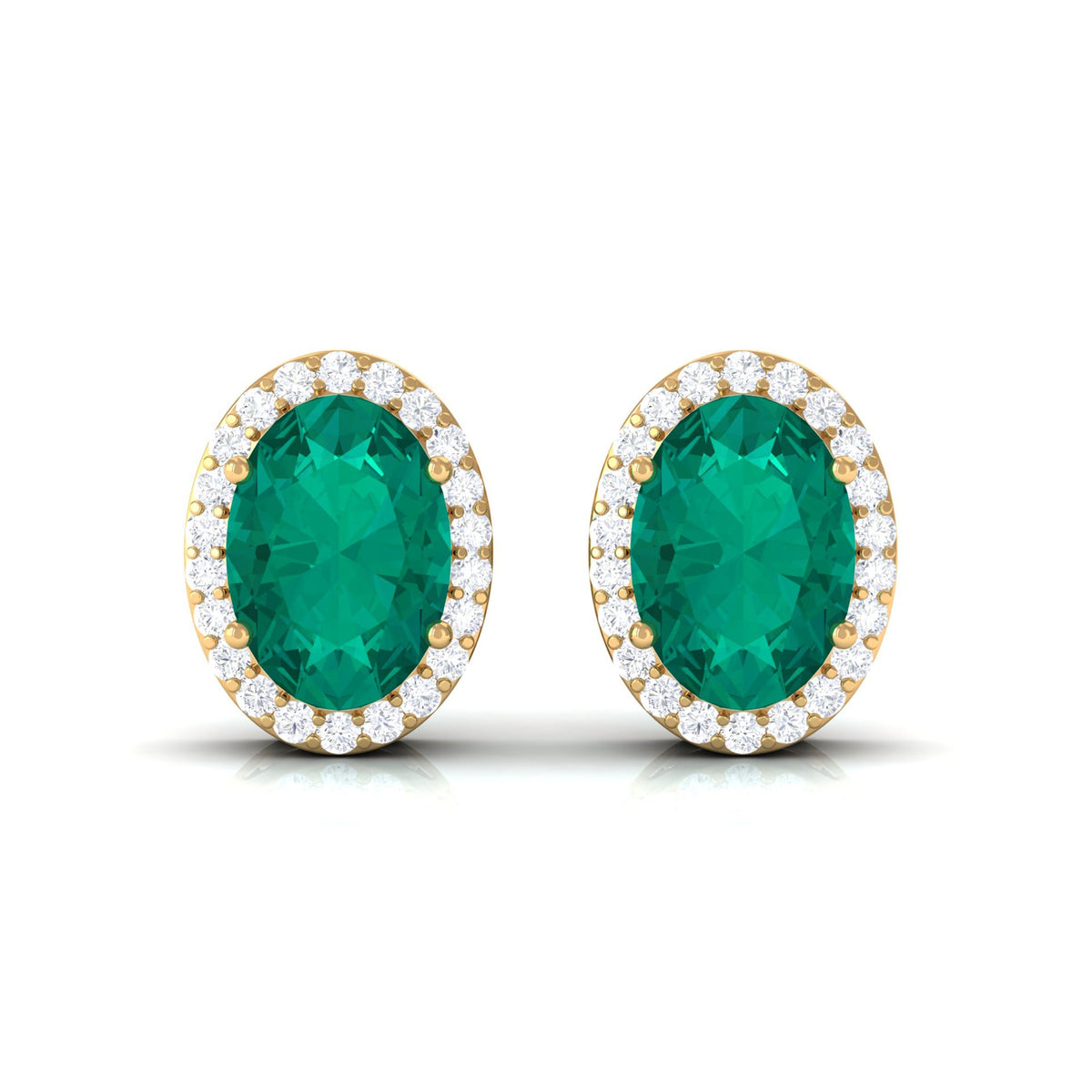 1.4 Carat Classic Emerald and Diamond Halo Stud Earrings