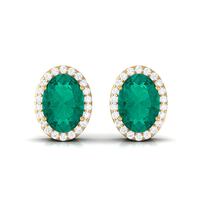 1.4 Carat Classic Emerald and Diamond Halo Stud Earrings