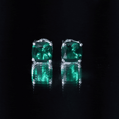 4.2 Carat Cushion Cut Created Emerald Solitaire Stud Earring
