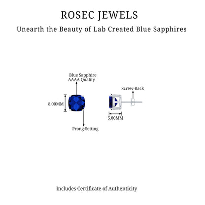 5.5 Carat Lab Grown Blue Sapphire Solitaire Stud Earring With Certificate