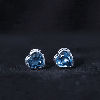Real 4 Carat London Blue Topaz Heart Stud Earrings for Women