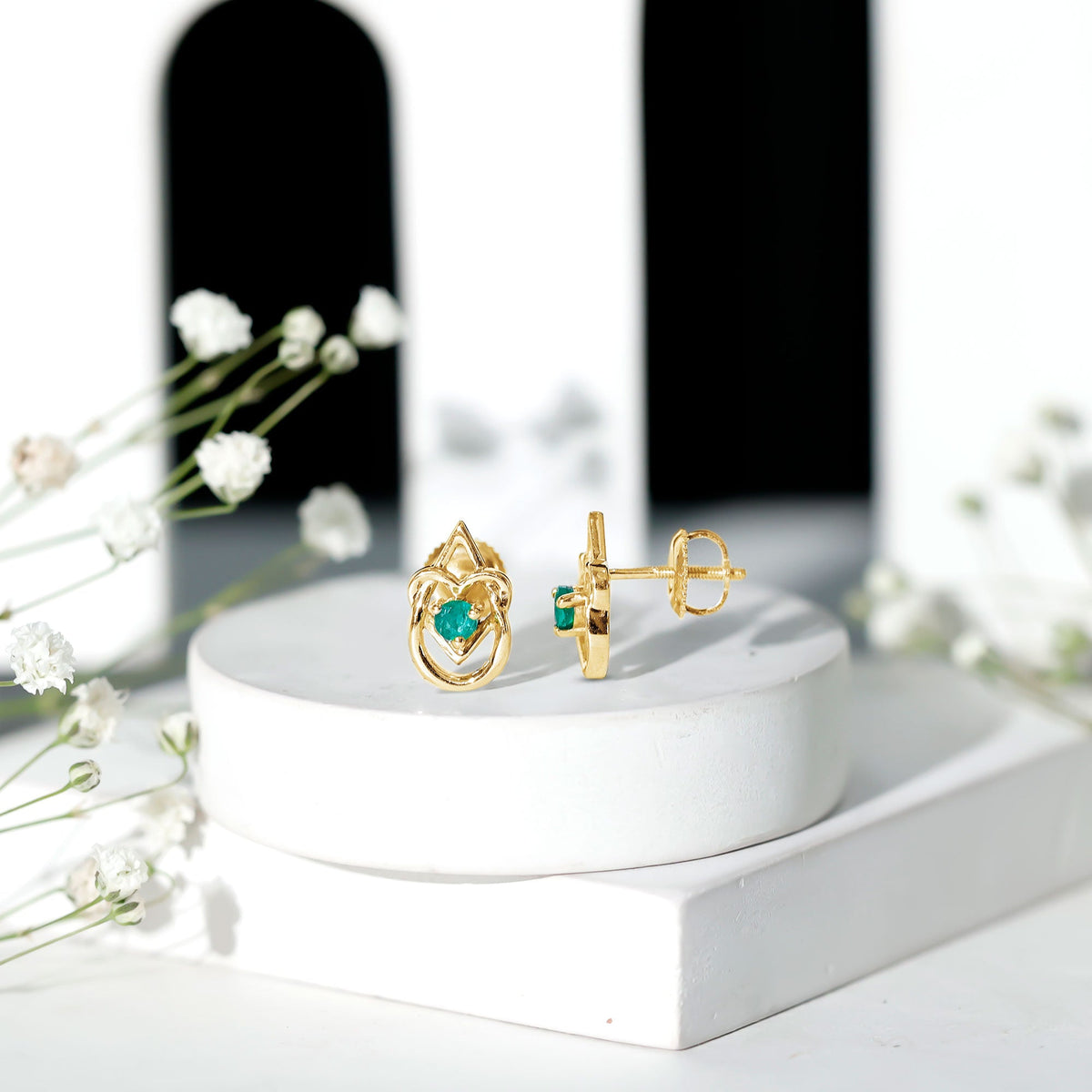 Real Emerald Teardrop and Heart Stud Earrings